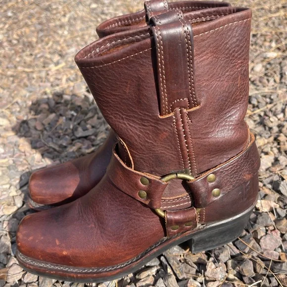 Frye Classic Harness Brown Leather Western Women’s Boots 6.5 Neoprene SoleTech - Picture 8 of 12